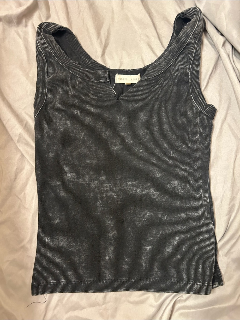 Washed Black Ribbed Tank Top - Women's